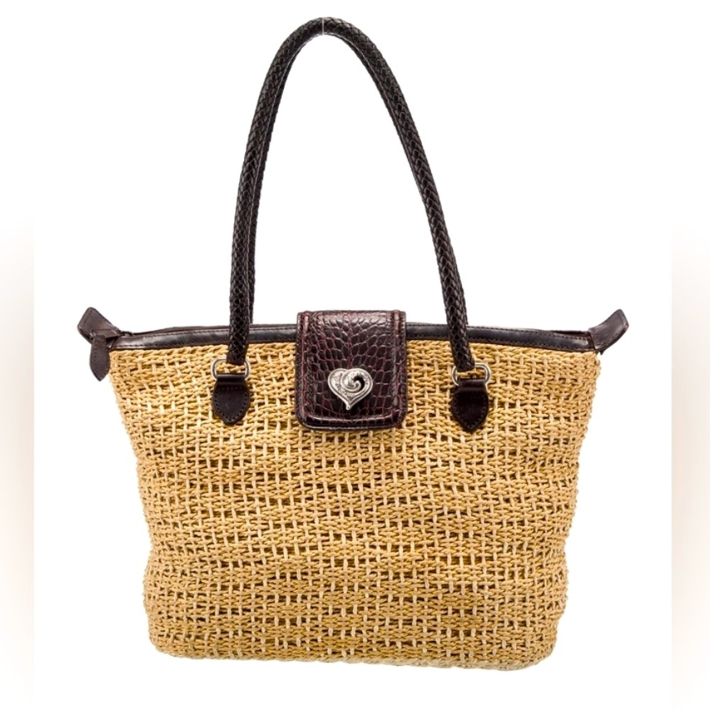 Brighton Woven Tan and Dark Brown Shoulder Bag